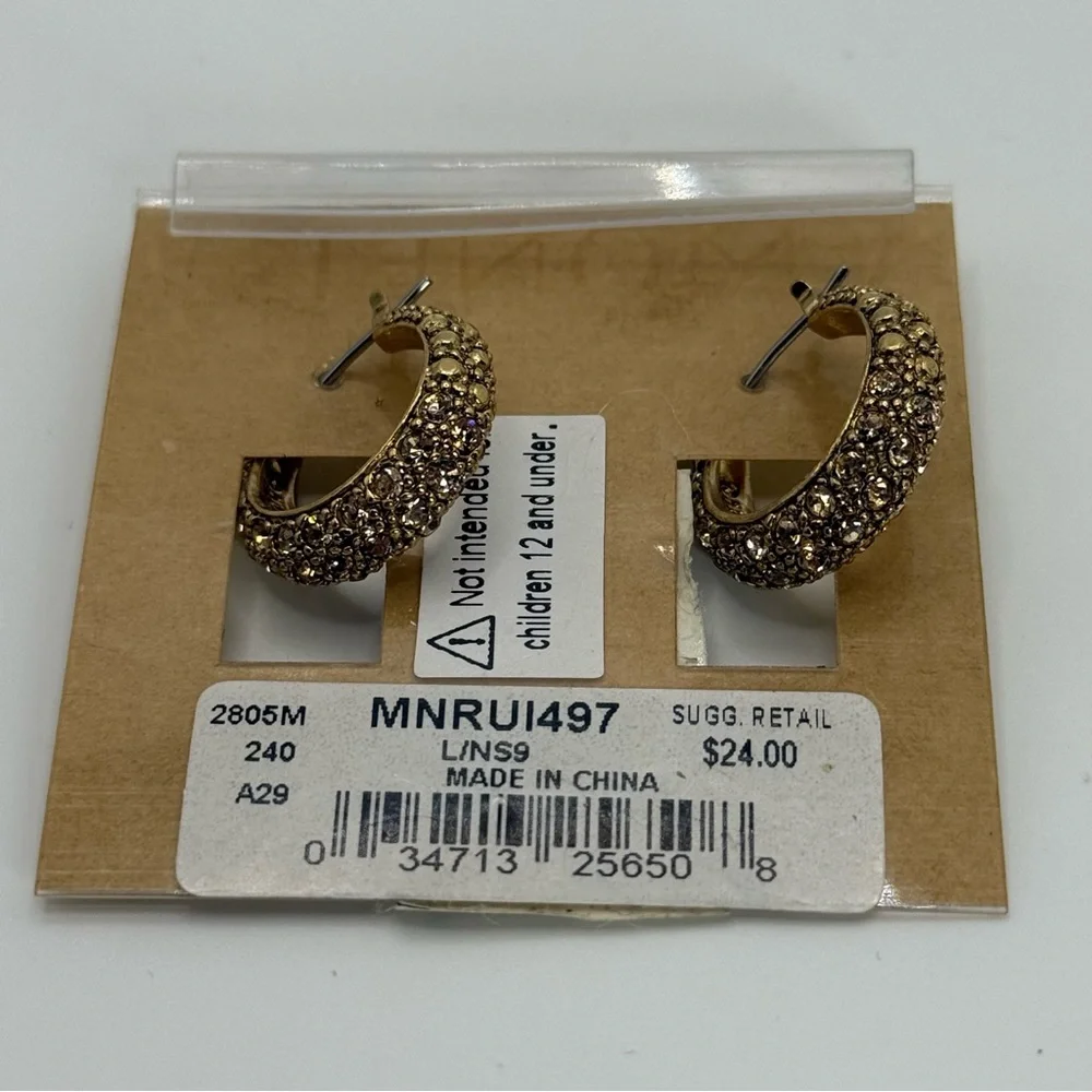 Monet Gold Tone Hoop Rhinestone Earrings NWT - Picture 5 of 8